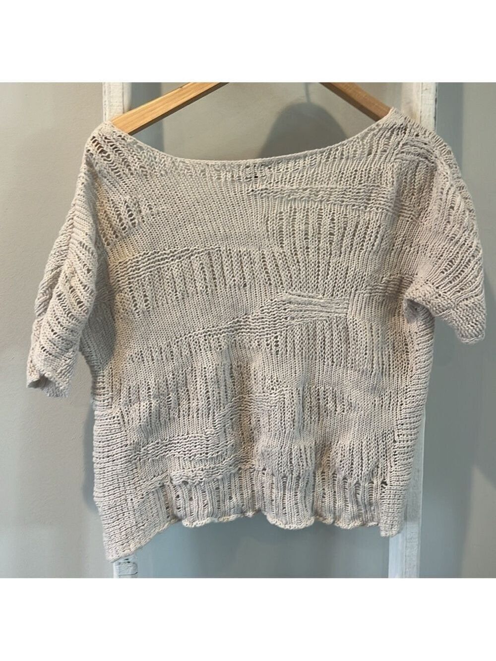 Eileen fisher cream organic cotton open weave Vneck lightweight sweater medium - Picture 6 of 7